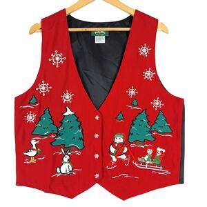 Snowden Vest Large‎ Vintage Silk Embroidered Ugly Christmas Holiday Raggedy Ann